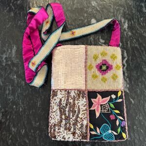 Christiana Beaded Embroidered Mixed Patchwork Floral Silk Crossbody Bag